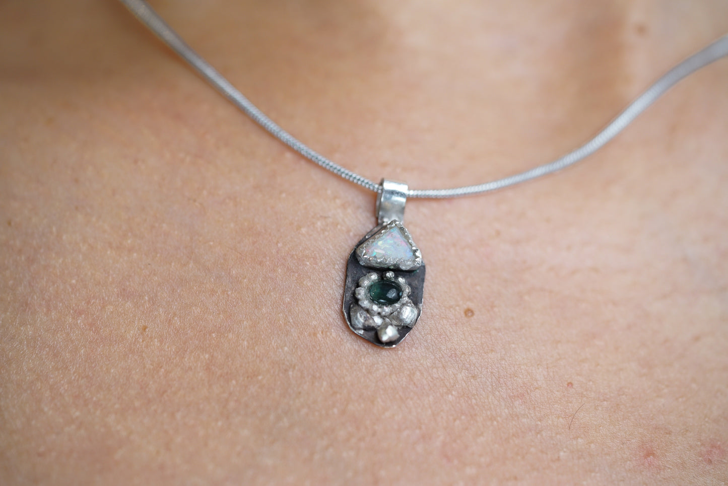 White Opal & Sapphire Necklace