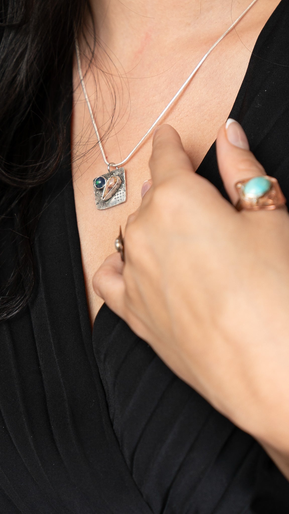 Stunning Double Opal Silver Necklace