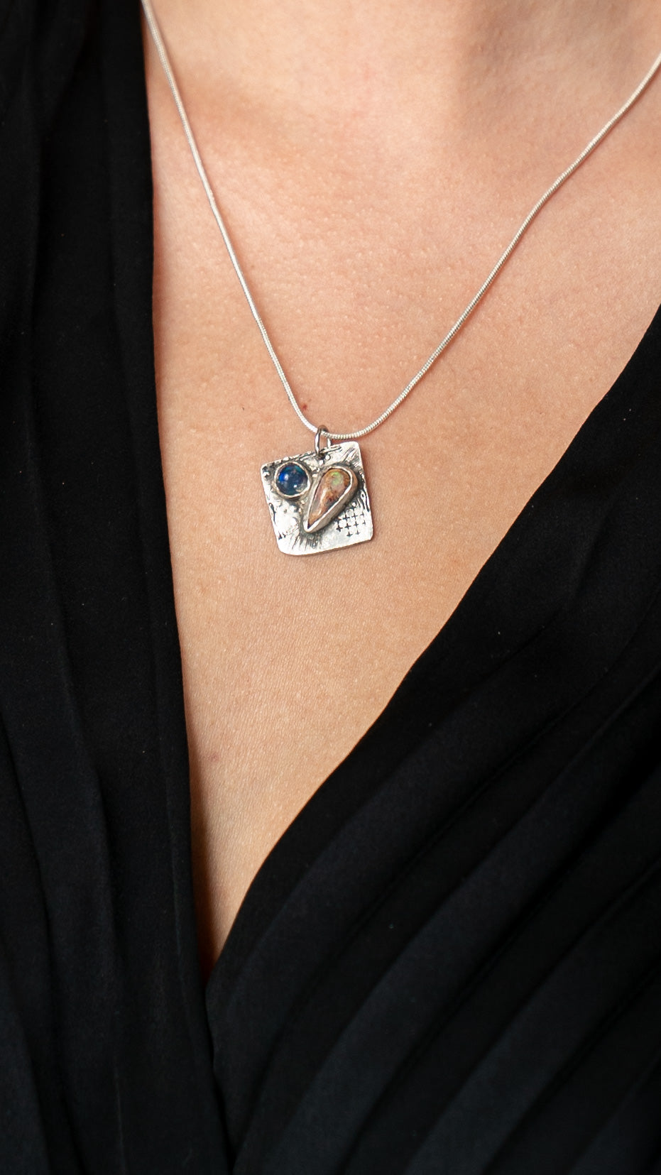 Stunning Double Opal Silver Necklace