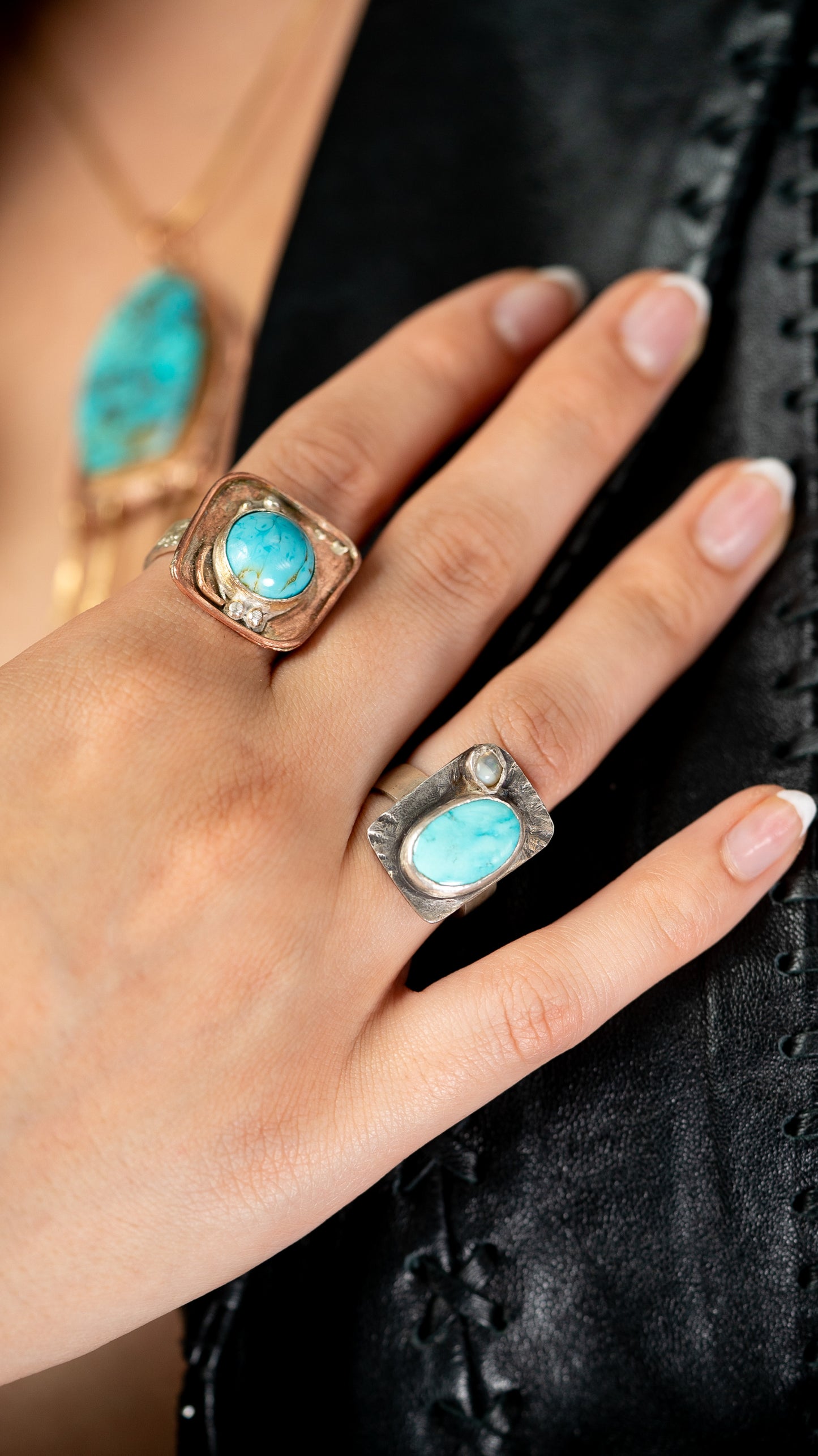Silver Band with Turquoise in Copper Setting Ring
