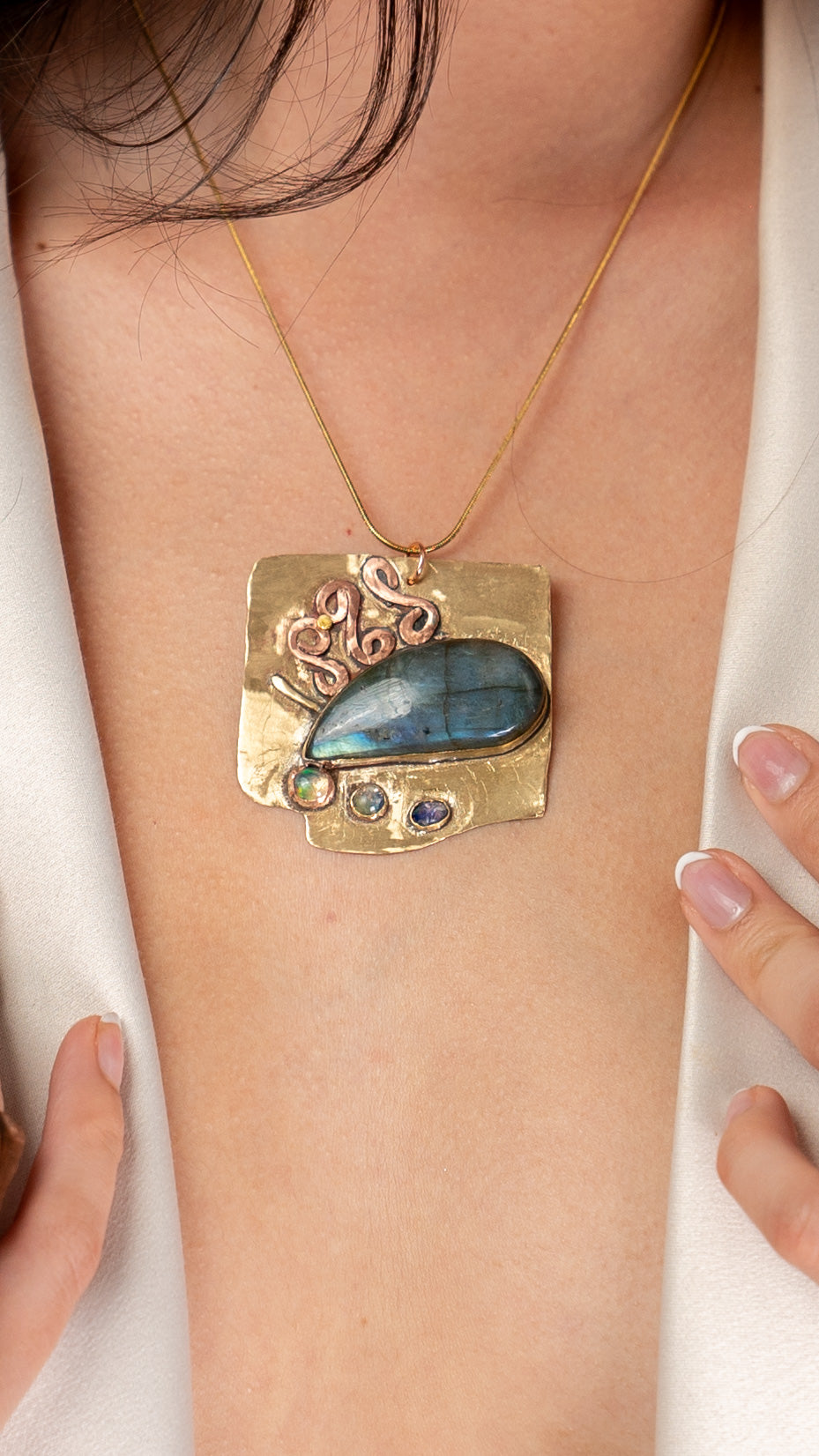 Labradorite Eye with Opal Tears Necklace