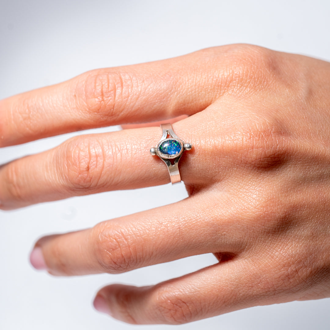 Nebulosa Ring Blue Australian Opal Rough Cut Silver