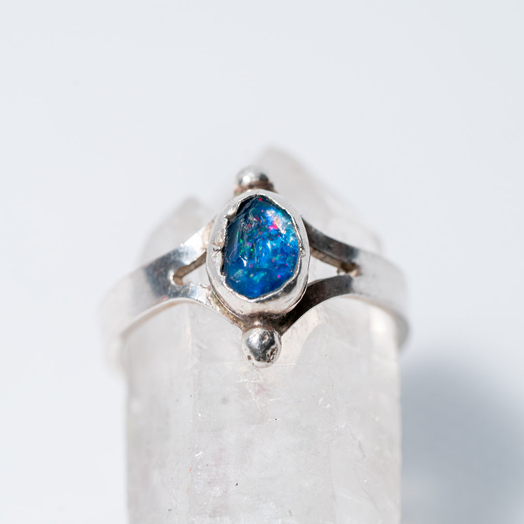 Nebulosa Ring Blue Australian Opal Rough Cut Silver