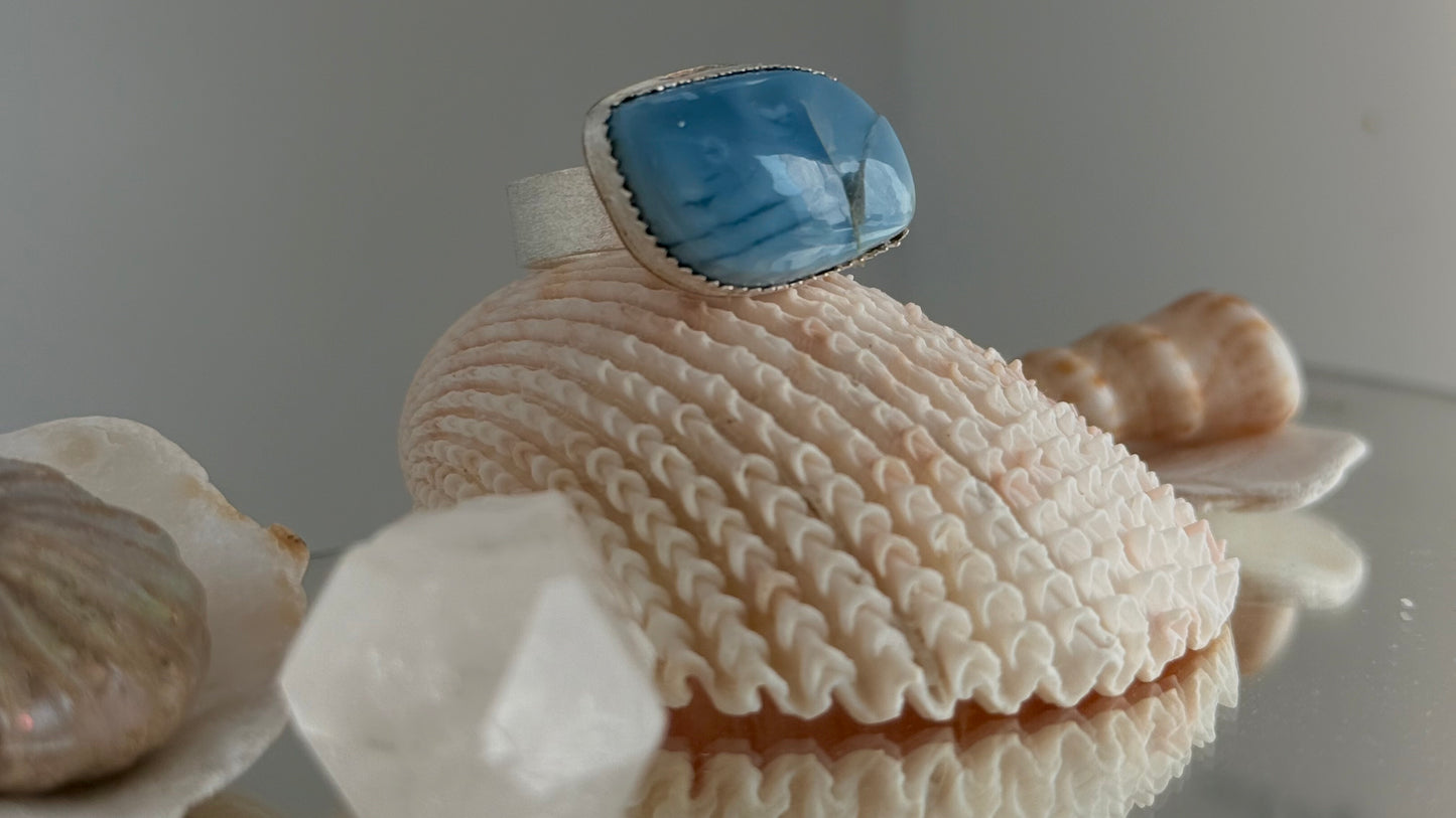 Icy Eyes – Repaired Blue Opal Silver Ring