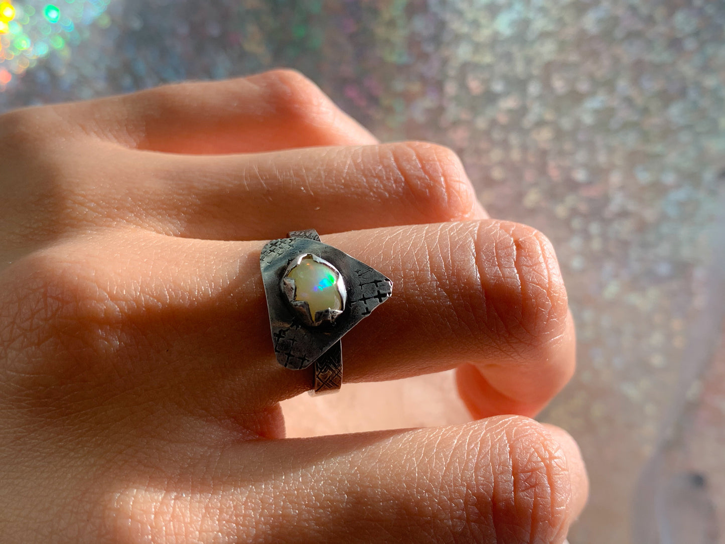 Ethiopian Opal Boho Silver Ring