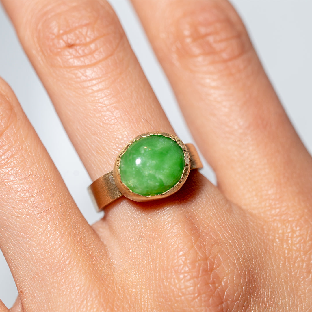 Anillo Limón Rough Barroque Chrysoprase Brass Ring