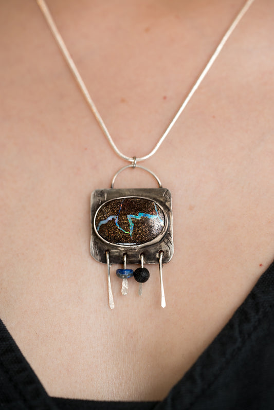 The River Remembers Boulder Opal Silver Necklace