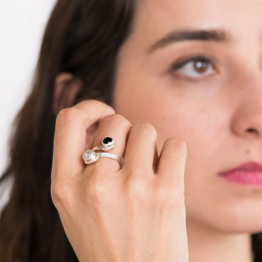 Parallel Onyx & Ethiopian Opal Silver ring