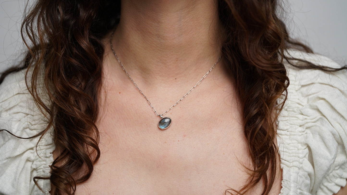 Ethically Sourced Labradorite Silver Charm and Silver Plated Necklace