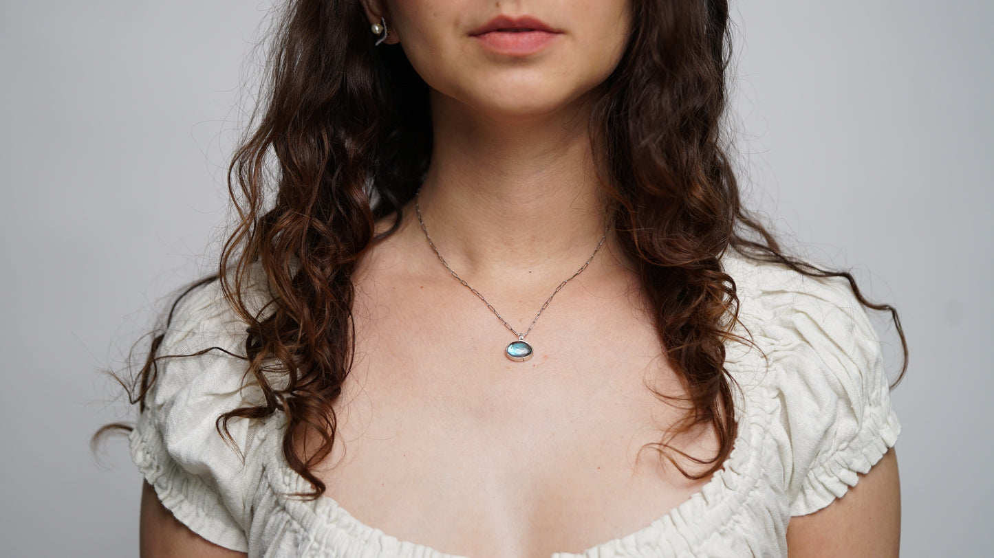 Ethically Sourced Labradorite Silver Charm and Silver Plated Necklace