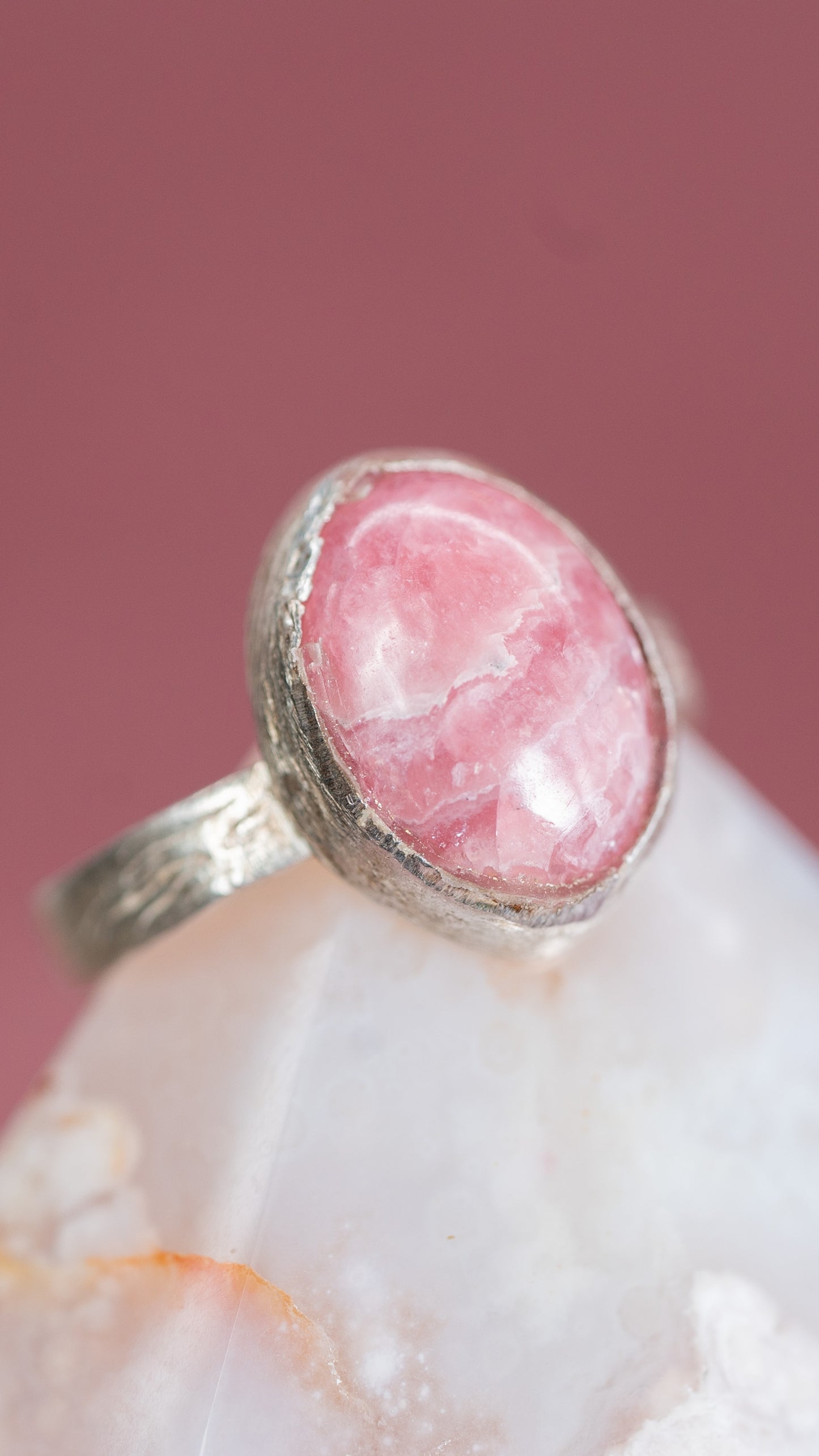 Rhodochrosite Textured Band Unique Ring