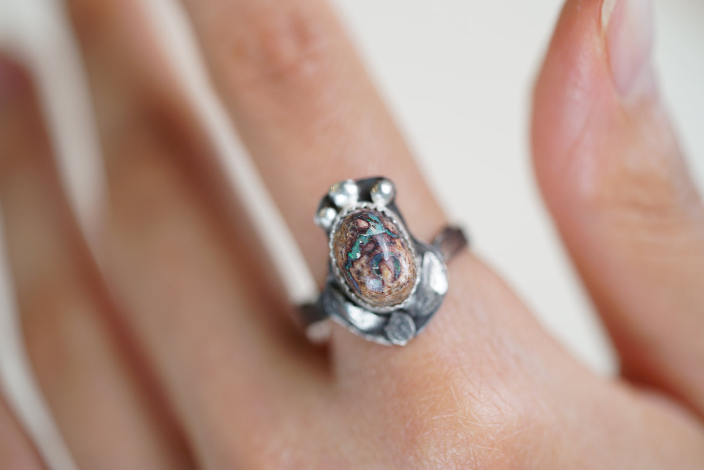 Mexican Opal Flower Ring