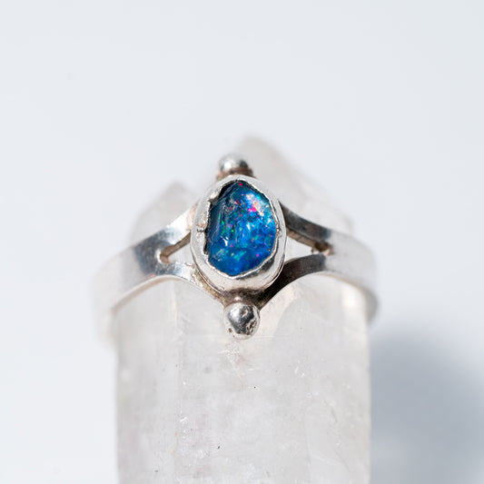 Blue Australian Opal Rough Cut Silver Ring