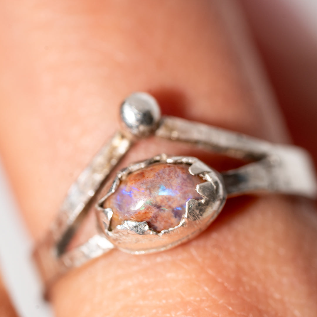 Mexican Opal Silver Triangle Ring