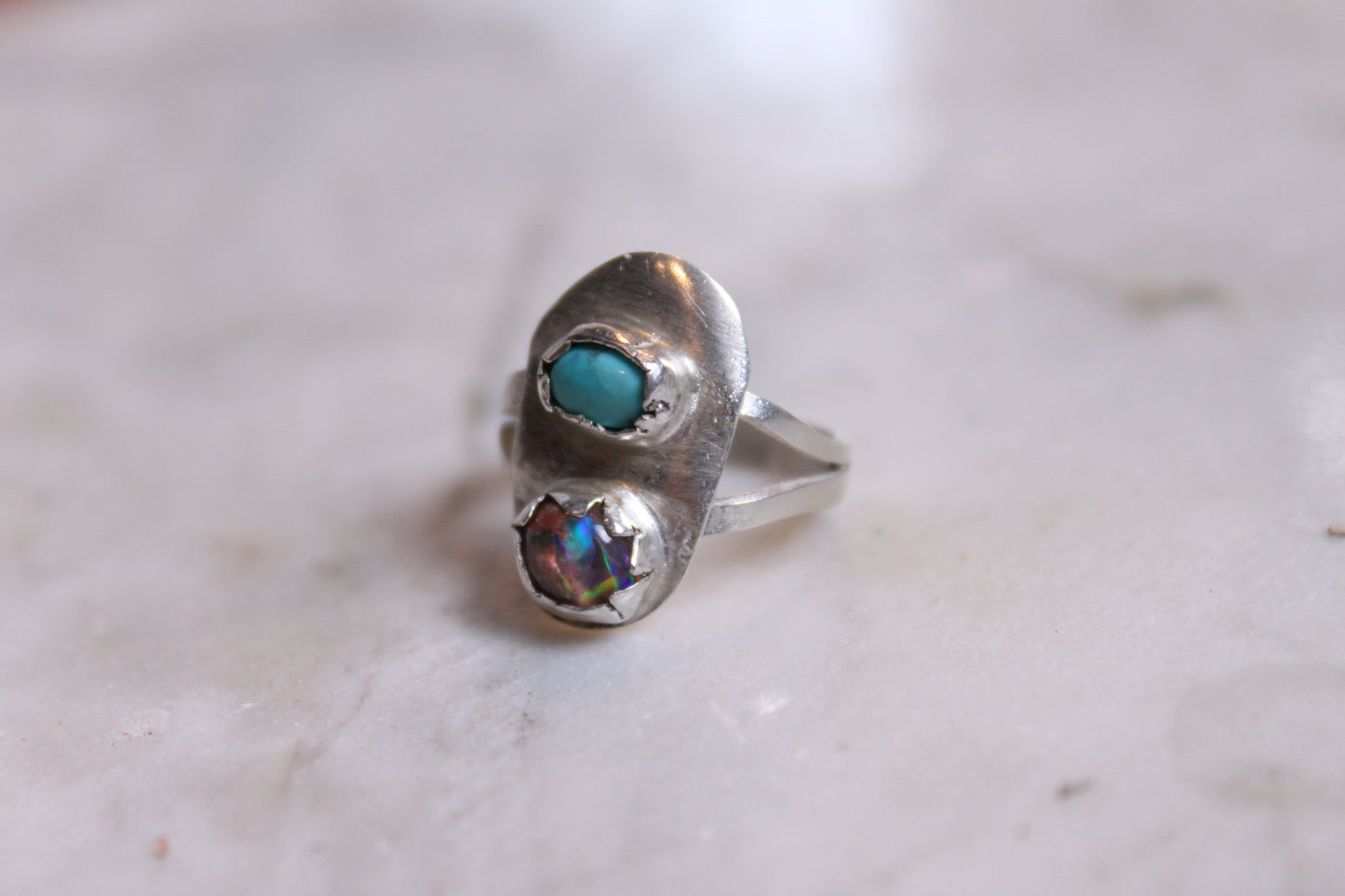 Ethiopian Opal with Turquoise Silver Ring