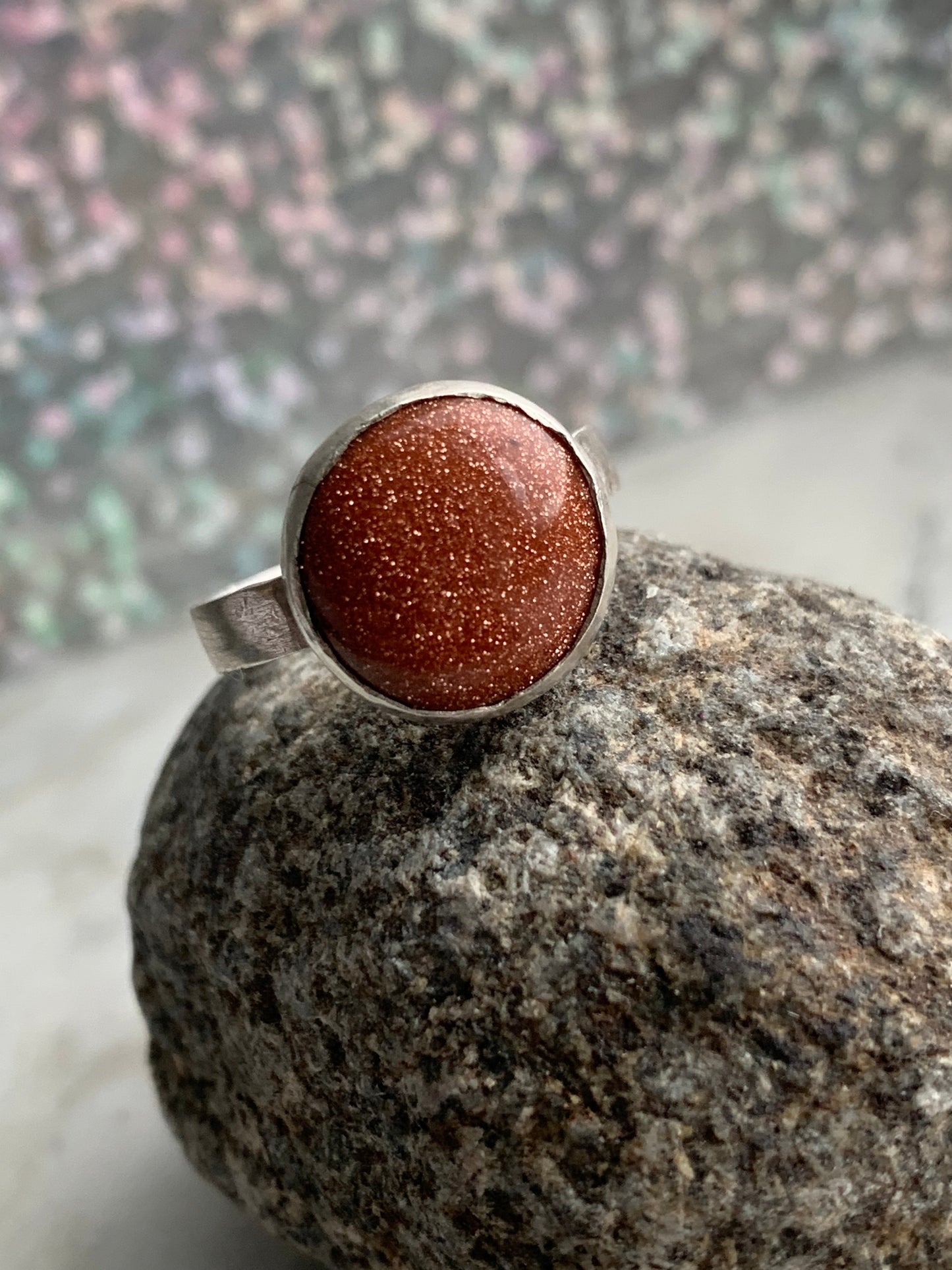 Beautiful Glittery Silver GoldStone Ring