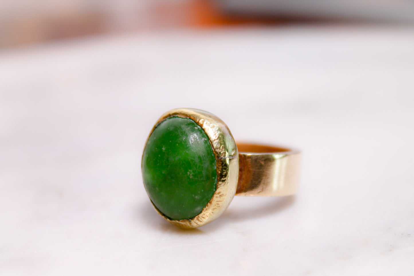 Natural Chrysoprase Unique Brass Ring