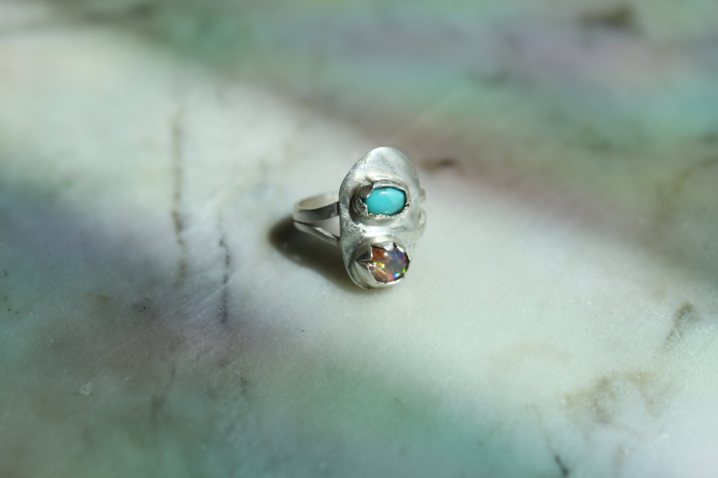 Ethiopian Opal with Turquoise Silver Ring