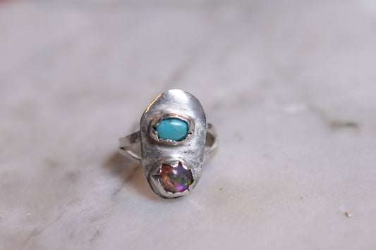 Ethiopian Opal with Turquoise Silver Ring