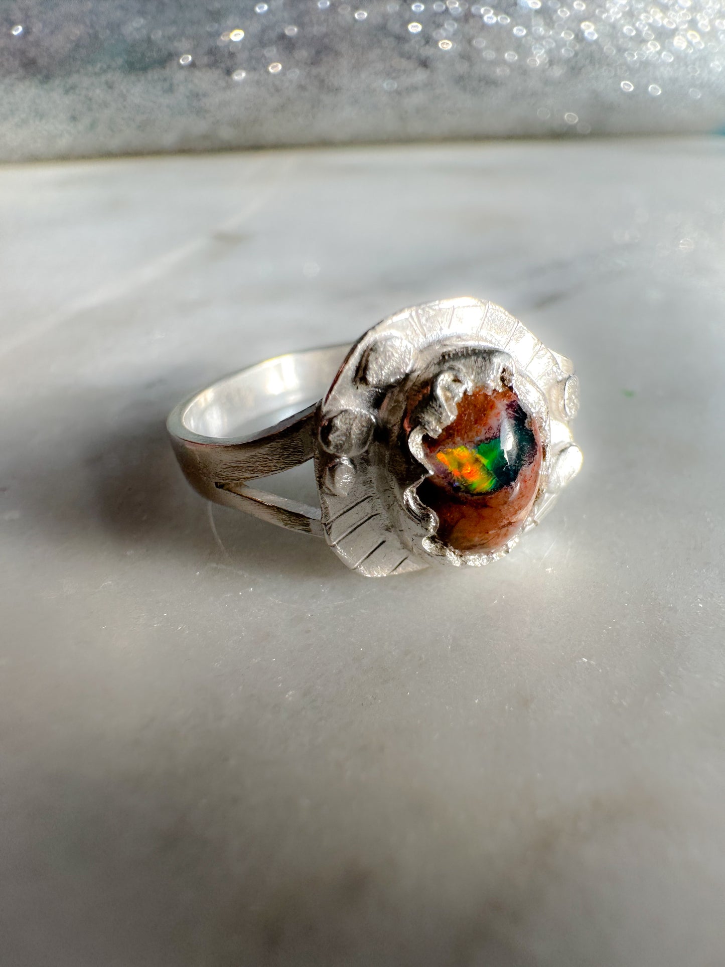 MultiFlare Mexican Cantera Opal Silver Ring