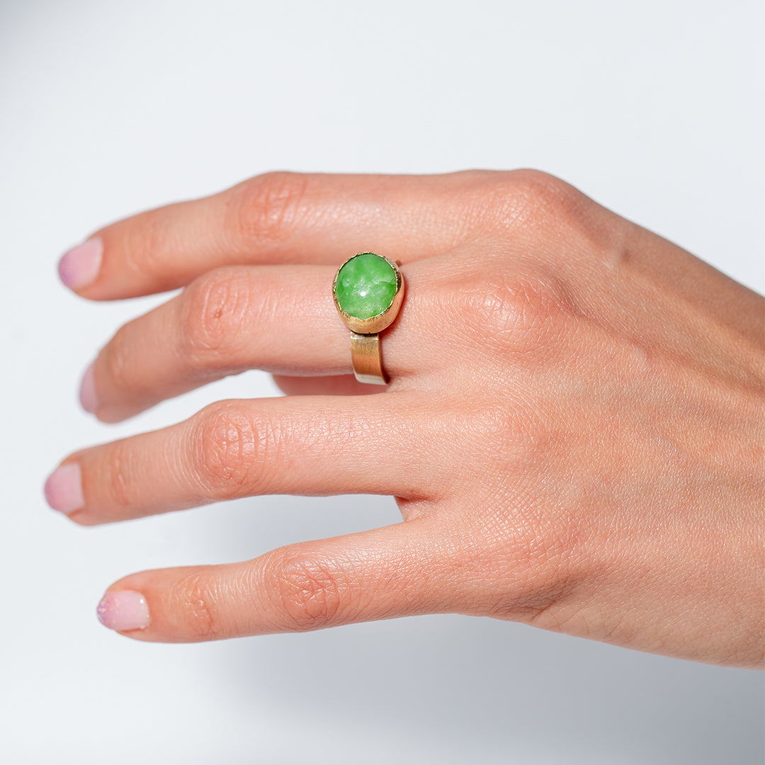 Rough Barroque Chrysoprase Brass Ring